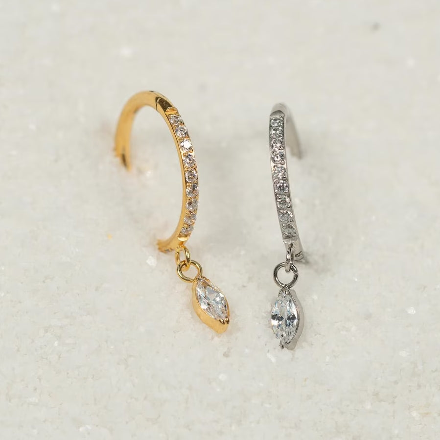 Marquise CZ Hinged Hoop – Titanium Elegance
