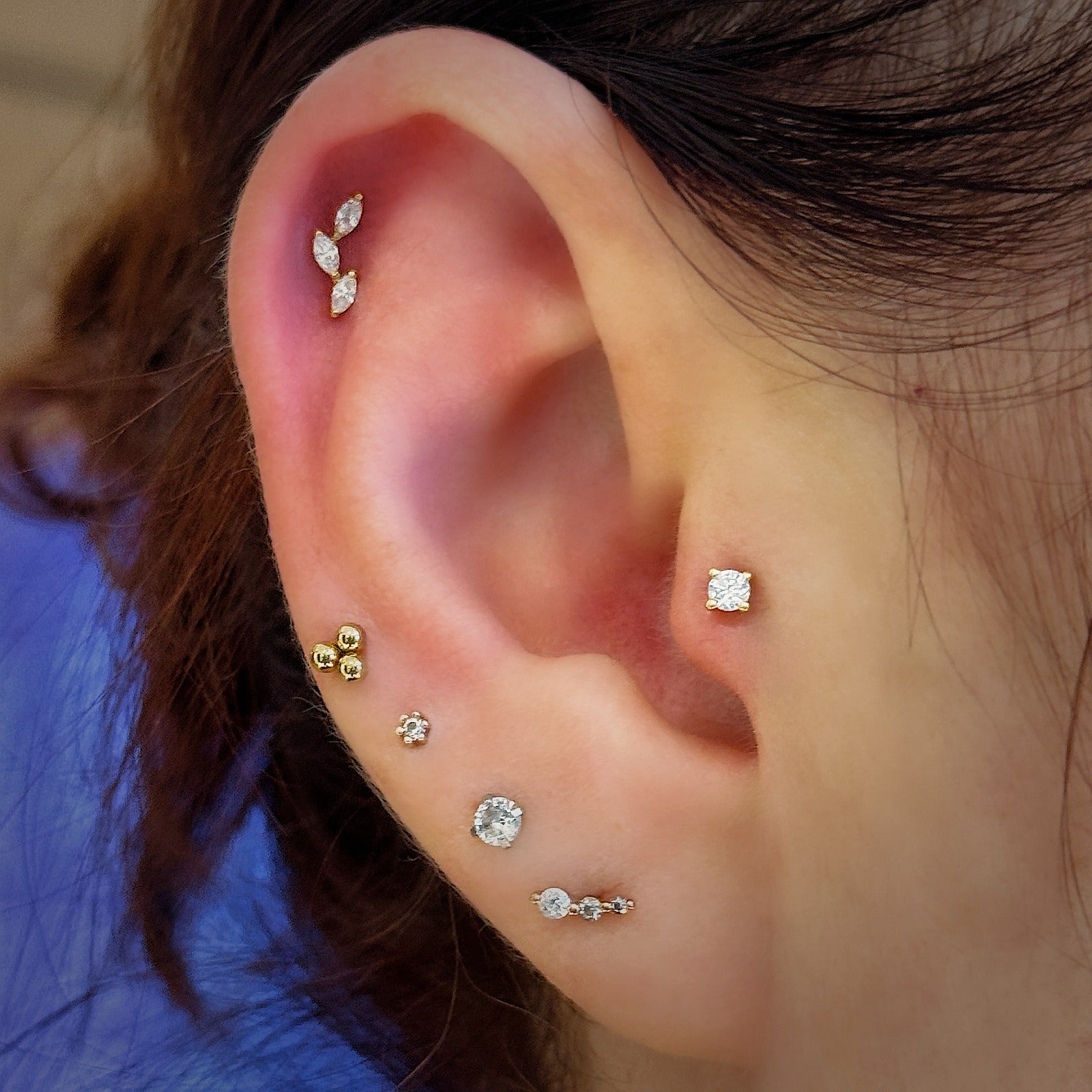 18K Gold Triple Marquise Diamond Stud (Sold Per Piece)