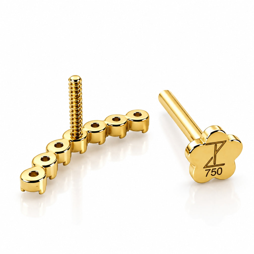 18K Gold Seven Round Lab-Grown Diamond Curved Piercing Stud