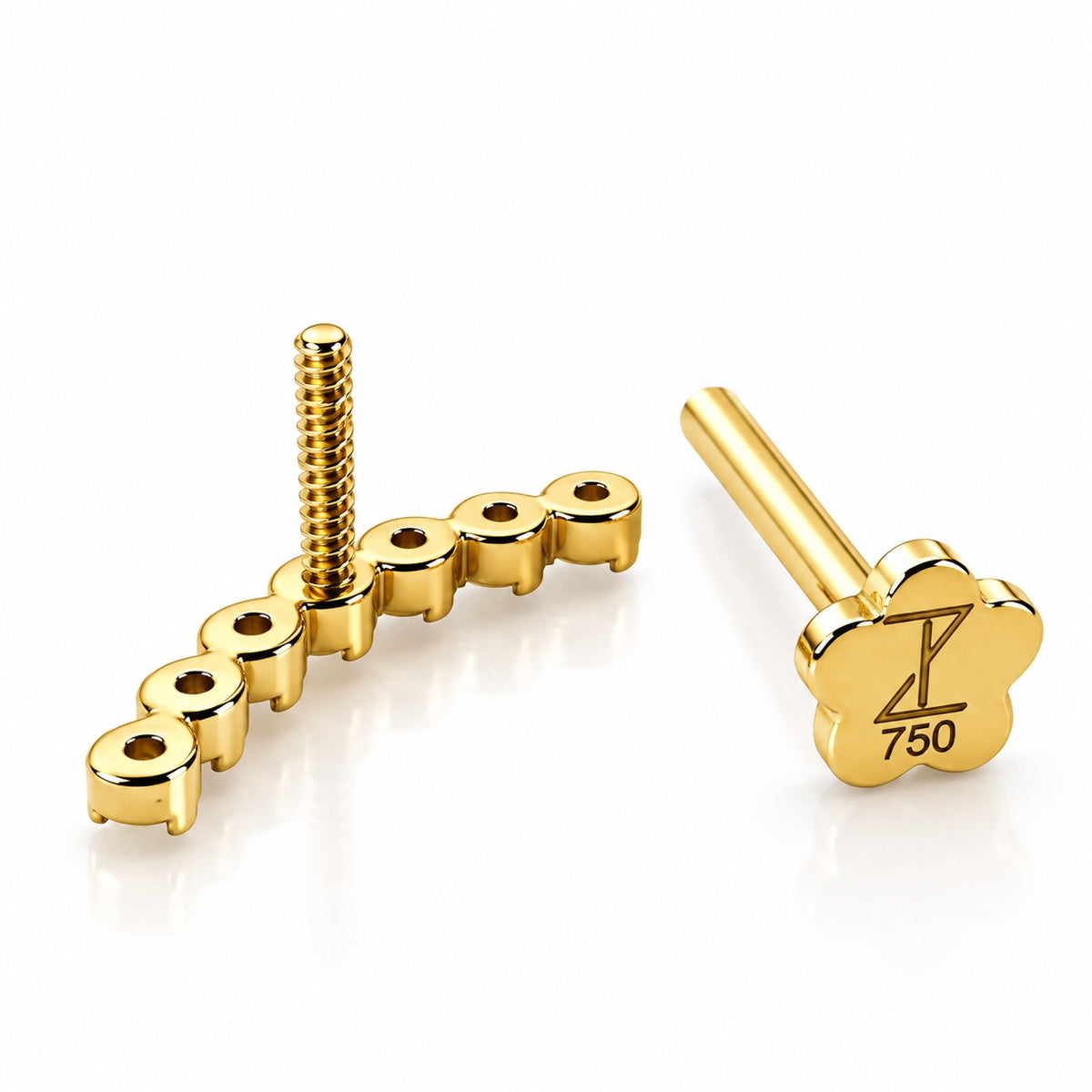 18K Gold Seven Round Lab-Grown Diamond Curved Piercing Stud