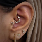 Titanium Front Crystal Daith &amp; Septum Piercing Hoop 16G 8MM