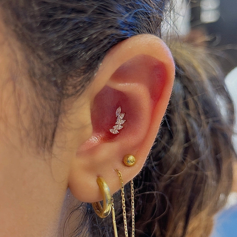 18K Gold Five Marquise Cluster Labret Lab Diamonds