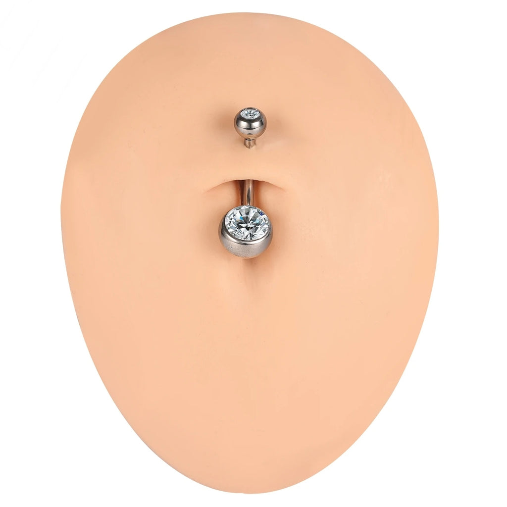 ASTM F136 Titanium 14G (1.6MM) Externally Threaded Round Crystal Belly Button Piercing 10MM