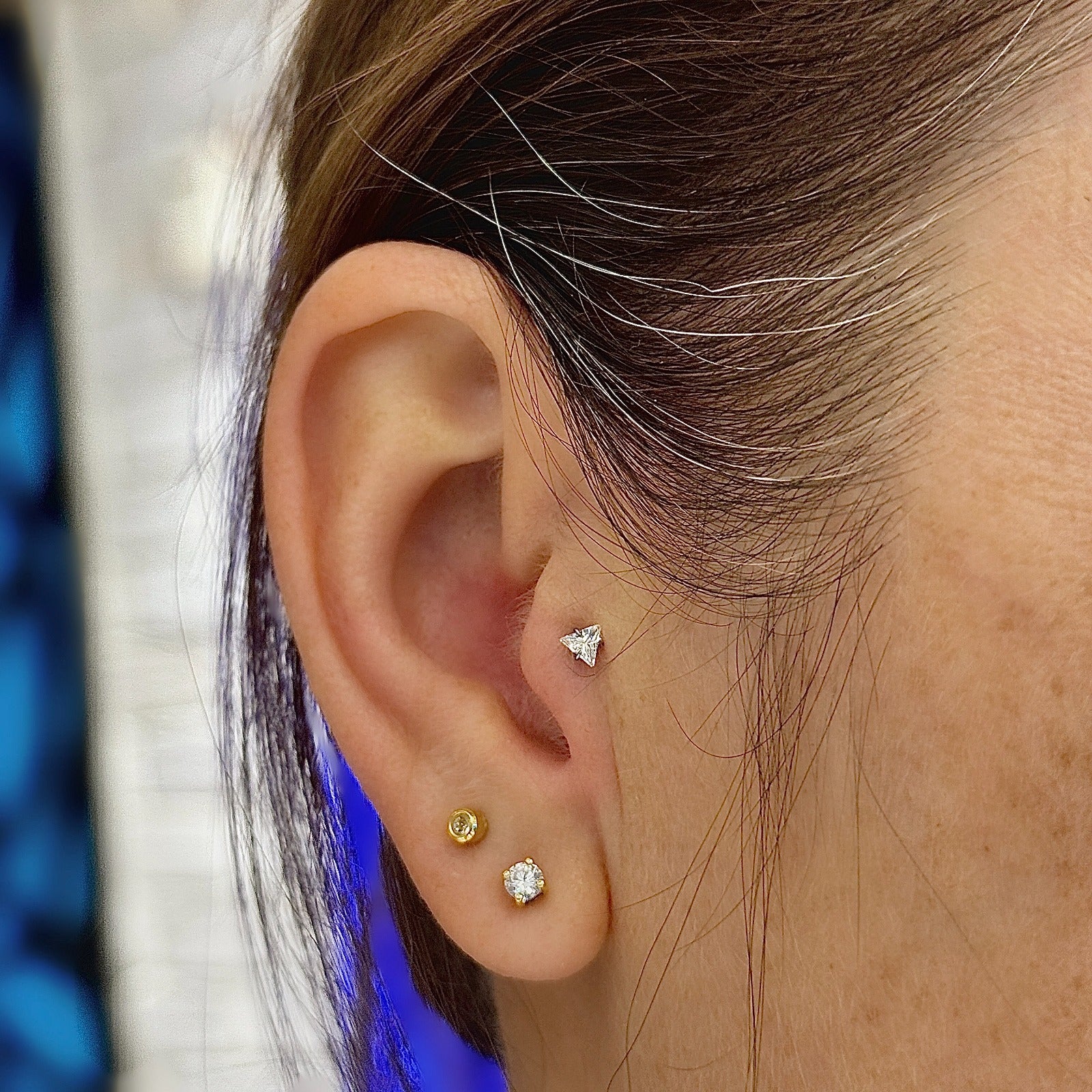 Titanium Internally Threaded Triangle CZ Labret Stud