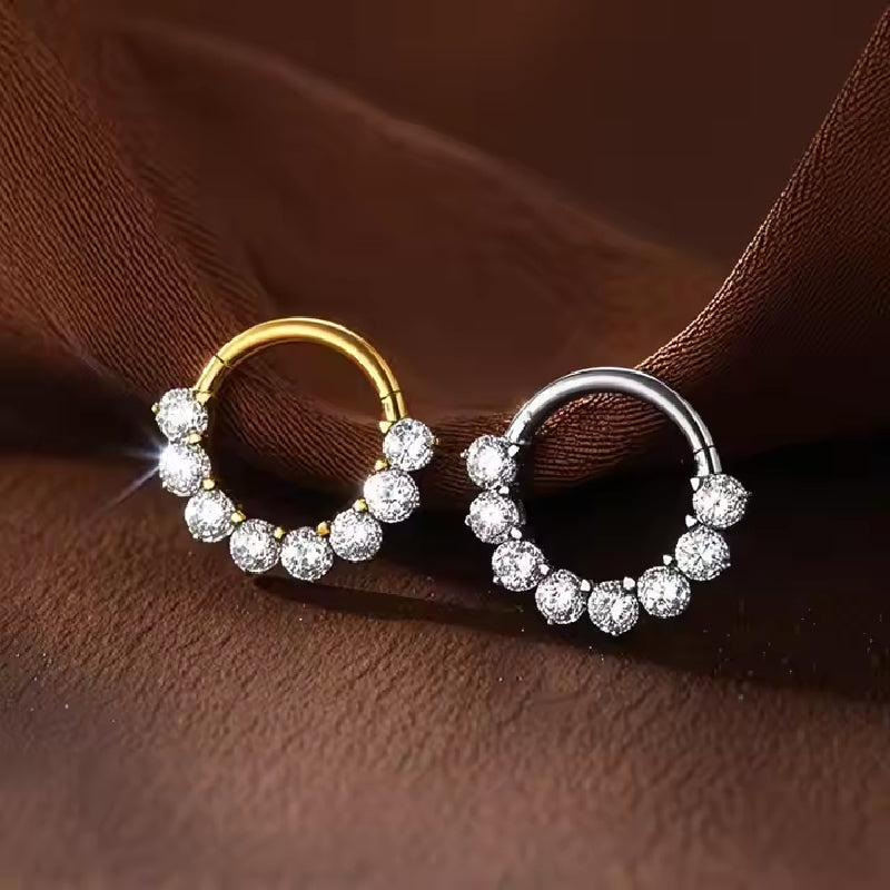 Titanium 8 Crystal Daith &amp; Septum Piercing Hoop 16G 8MM