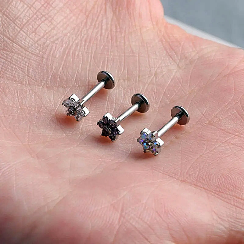 Lab_Flower_03 ASTM F136 Titanium 16G (1.2mm) Internally Threaded Flower Stud