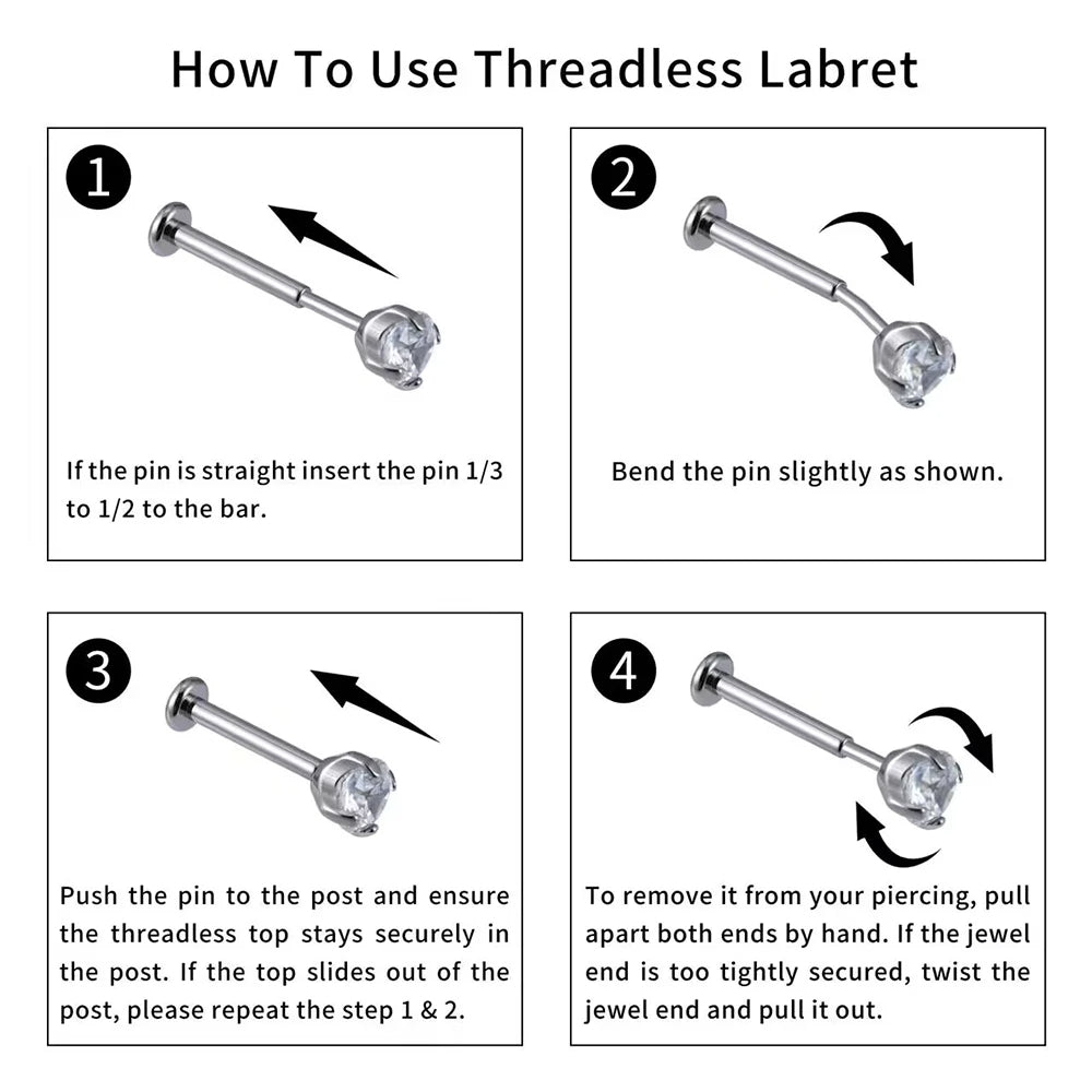 LAB03 ASTM F136 Titanium 18G (1.0MM) Threadless Push Pin Labret Stud