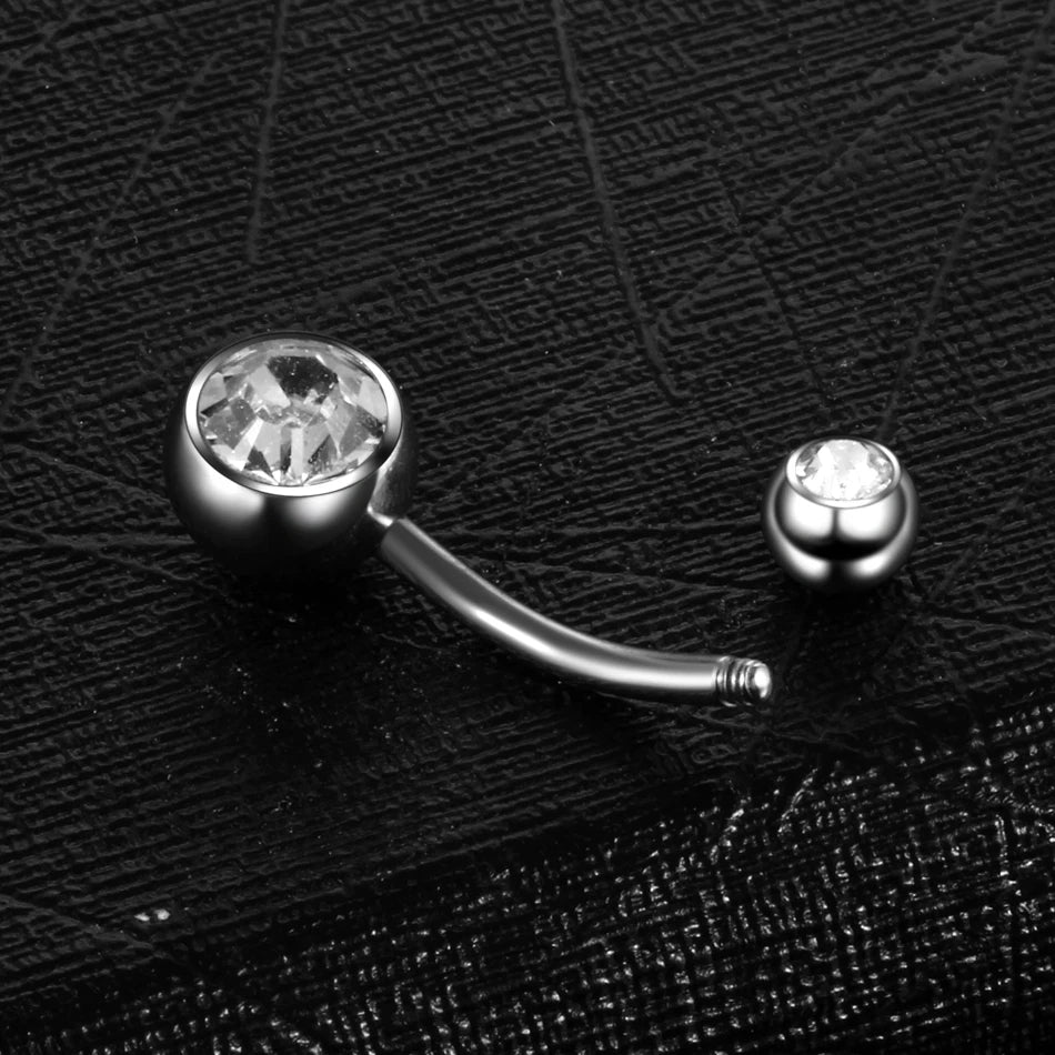 ASTM F136 Titanium 14G (1.6MM) Externally Threaded Round Crystal Belly Button Piercing 10MM