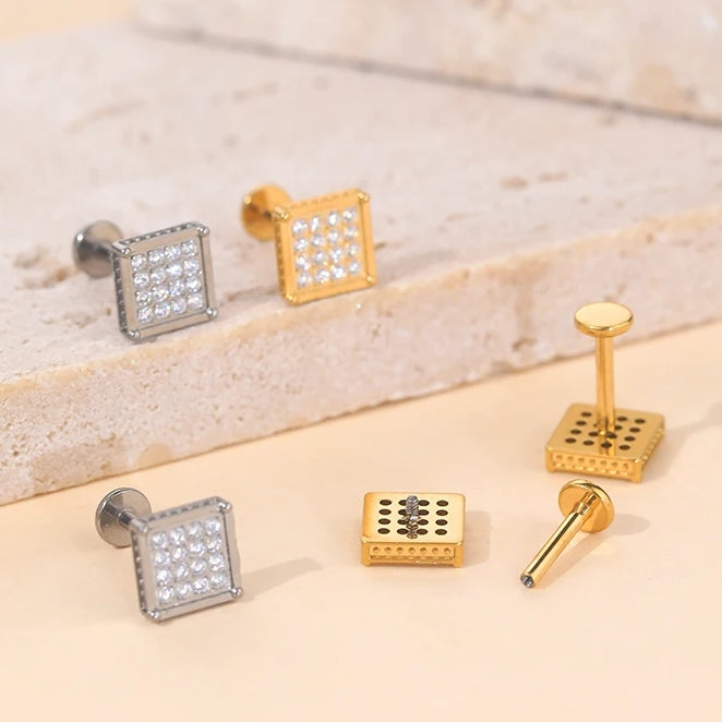 ASTM F136 Titanium 16G (1.2MM) Internally Threaded Square Piercing Stud