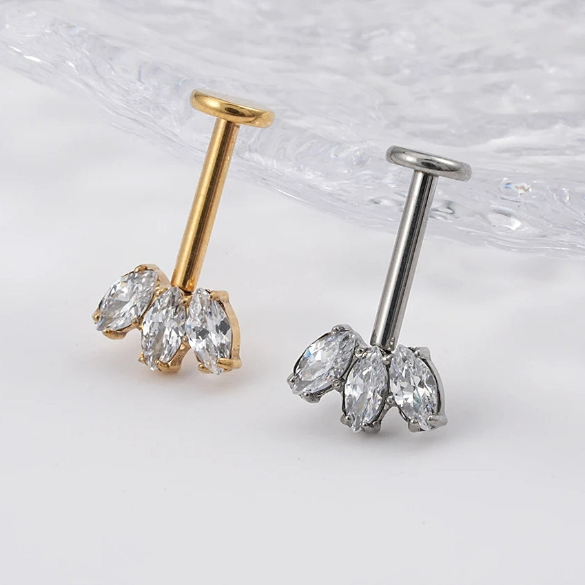 Vertical Helix Titanium Jewelry – 3 CZ Marquise Cluster