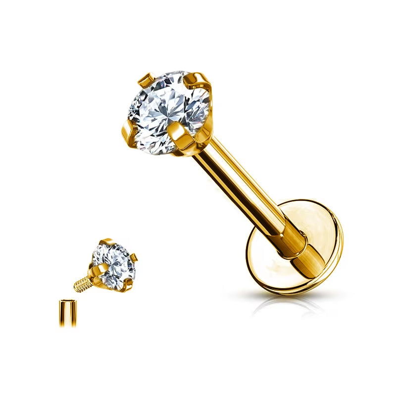 Titanium 16G (1.2MM) Internally Threaded Crystal Labret Stud