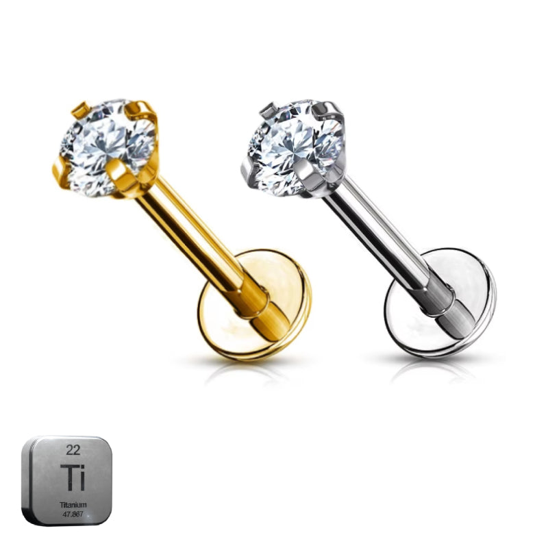 Titanium 16G (1.2MM) Internally Threaded Crystal Labret Stud