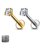 Titanium 16G (1.2MM) Internally Threaded Crystal Labret Stud