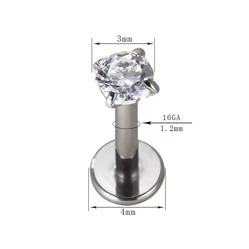 Titanium 16G (1.2MM) Internally Threaded Crystal Labret Stud