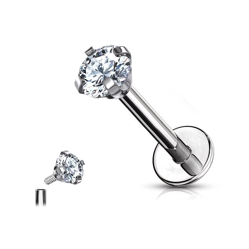 Titanium 16G (1.2MM) Internally Threaded Crystal Labret Stud