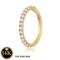 14K Solid Gold Opal Studded Piercing Hoop 16G 8MM