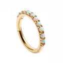 14K Solid Gold Opal Studded Piercing Hoop 16G 8MM