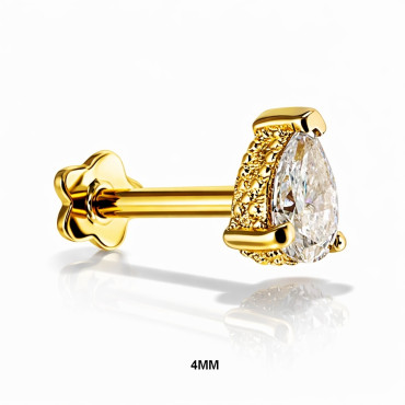 18K Gold Pear-Cut Lab Diamond Ear Piercing Stud
