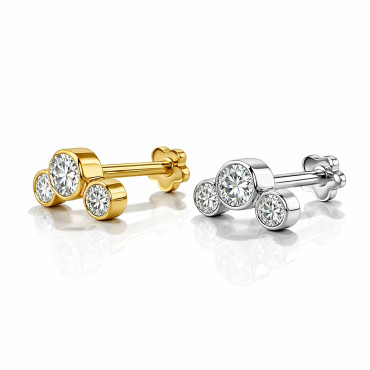 18K Gold Three Moissanite Flat Back Stud