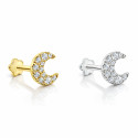 18K Gold Crescent Moon Moissanite Ear Piercing Stud