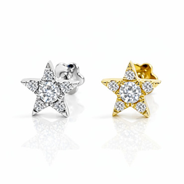 18K Gold Star Moissanite Flat Back Ear Piercing Stud