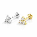 18K Gold Moissanite Flat Back Trinity Stud – Internally Threaded (16G)