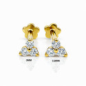 18K Gold Moissanite Flat Back Trinity Stud – Internally Threaded (16G)