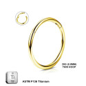 ASTM F136 Titanium 20G (0.8MM) Hinged Lock Plain Golden Piercing Ring Hoop