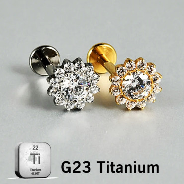 39-7 ASTM F136 Titanium 16G (1.2MM) Internally Threaded Flower Piercing Stud