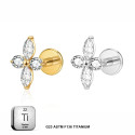 ASTM F136 Titanium 16G (1.2MM) Internally Threaded 4CZ Leaf Piercing Stud