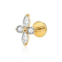 ASTM F136 Titanium 16G (1.2MM) Internally Threaded 4CZ Leaf Piercing Stud