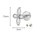 ASTM F136 Titanium 16G (1.2MM) Internally Threaded 4CZ Leaf Piercing Stud