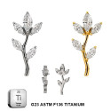 ASTM F136 Titanium 16G (1.2MM) Internally Threaded 5CZ Leaf Piercing Stud