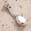 Titanium 14G (1.6MM) Internally Threaded AB Stone Water Drop Belly Button Piercing 10MM