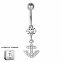 Titanium 14G (1.6MM) Externally Threaded Dangling Anchor Belly Button Piercing 10MM