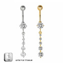 Titanium 14G (1.6MM) Externally Threaded Dangling Stones Belly Button Piercing 10MM