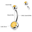 Titanium 14G (1.6MM) Externally Threaded Yellow Color Belly Button Piercing 10MM