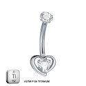 Titanium 14G (1.6MM) Internally Threaded Heart Belly Button Piercing 10MM