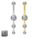 Premium Titanium Hanging 2 Crystals Belly Ring | 14G (1.6MM) | 10MM Bar