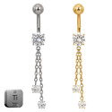 Premium Titanium Hanging Crystals with Chain Belly Ring | 14G (1.6MM) | 10MM Bar