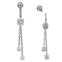 Premium Titanium Hanging Crystals with Chain Belly Ring | 14G (1.6MM) | 10MM Bar