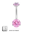 Titanium 14G (1.6MM) Internally Threaded Round Cut Pink Belly Piercing 12MM