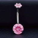 Titanium 14G (1.6MM) Internally Threaded Round Cut Pink Belly Piercing 12MM