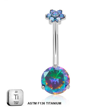 Titanium 14G (1.6MM) Internally Threaded Round Cut Rainbow Belly Piercing 12MM