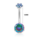 Titanium 14G (1.6MM) Internally Threaded Round Cut Rainbow Belly Piercing 12MM