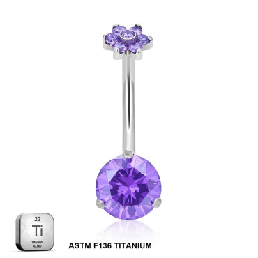 Titanium 14G (1.6MM) Internally Threaded Round Cut Purple Belly Piercing 12MM