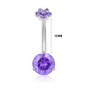 Titanium 14G (1.6MM) Internally Threaded Round Cut Purple Belly Piercing 12MM