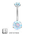 Titanium 14G (1.6MM) Internally Threaded Round Cut AB Belly Piercing 12MM