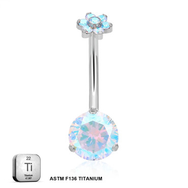 Titanium 14G (1.6MM) Internally Threaded Round Cut AB Belly Piercing 12MM