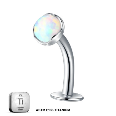 Titanium 14G (1.6MM) Internally Threaded White Opal Floating Belly Button Piercing 10mm